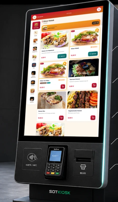 SOTKIOSK Bestellterminal mit Touchscreen, Kartenterminal und Belegdrucker